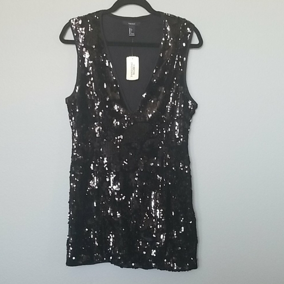 Forever 21 black sequin mini dress NWT large - flaw - Picture 2 of 10